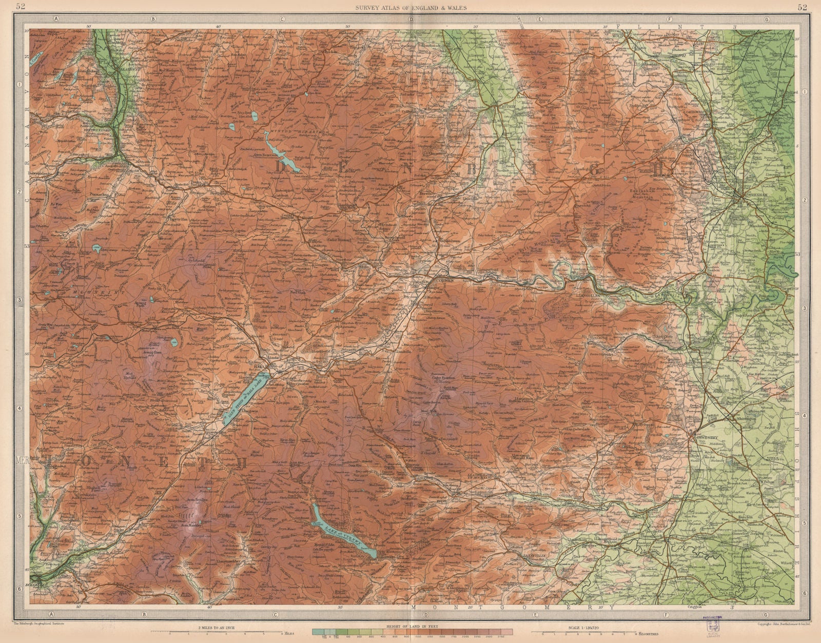 DEE VALLEY. Bala Wrexham Llangollen Corwen Chirk Ceiriog Vale Clwyd 1939 map